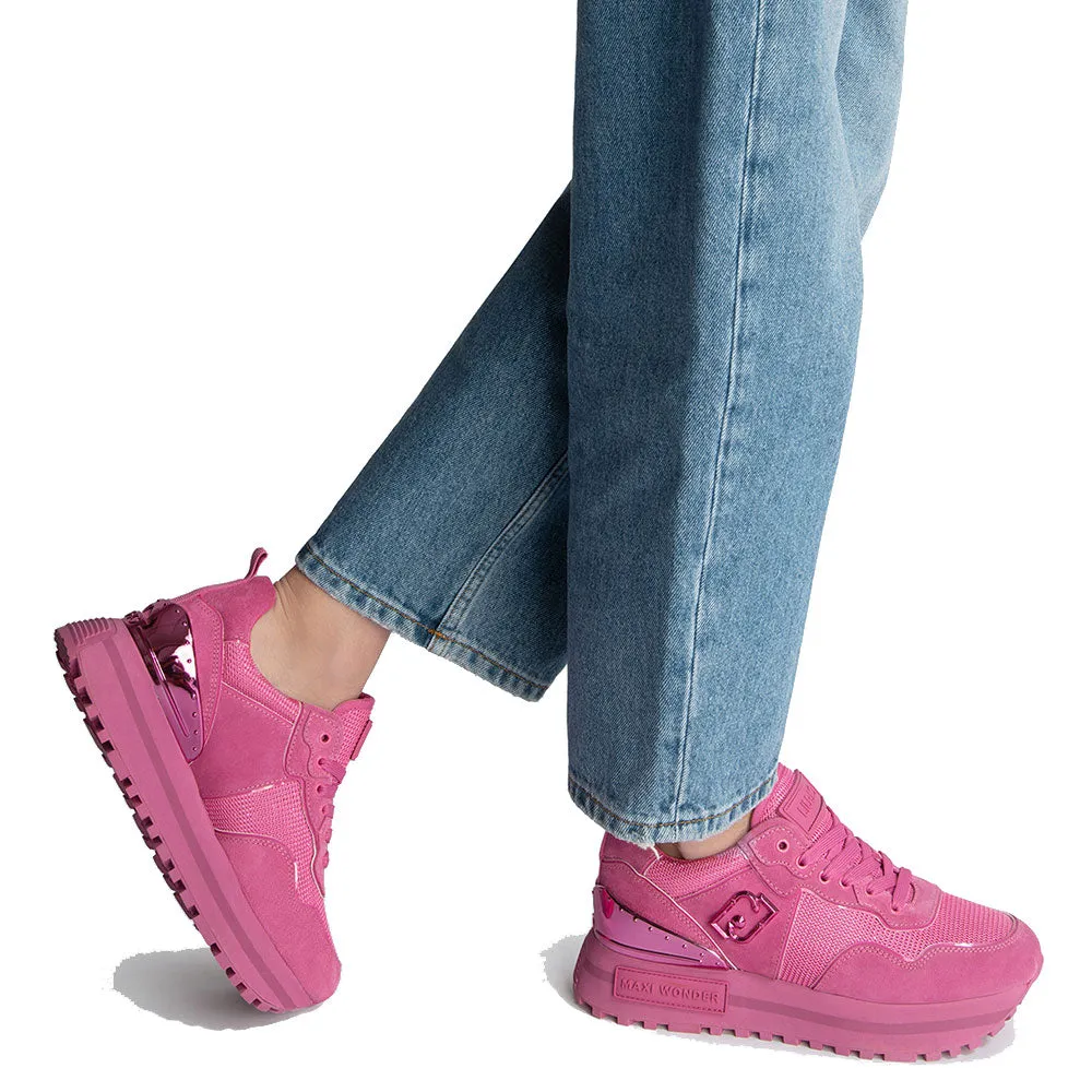 Scarpe Donna LIU JO Maxi Wonder 52 Sneakers Platform in Suede e Mesh Fuxia