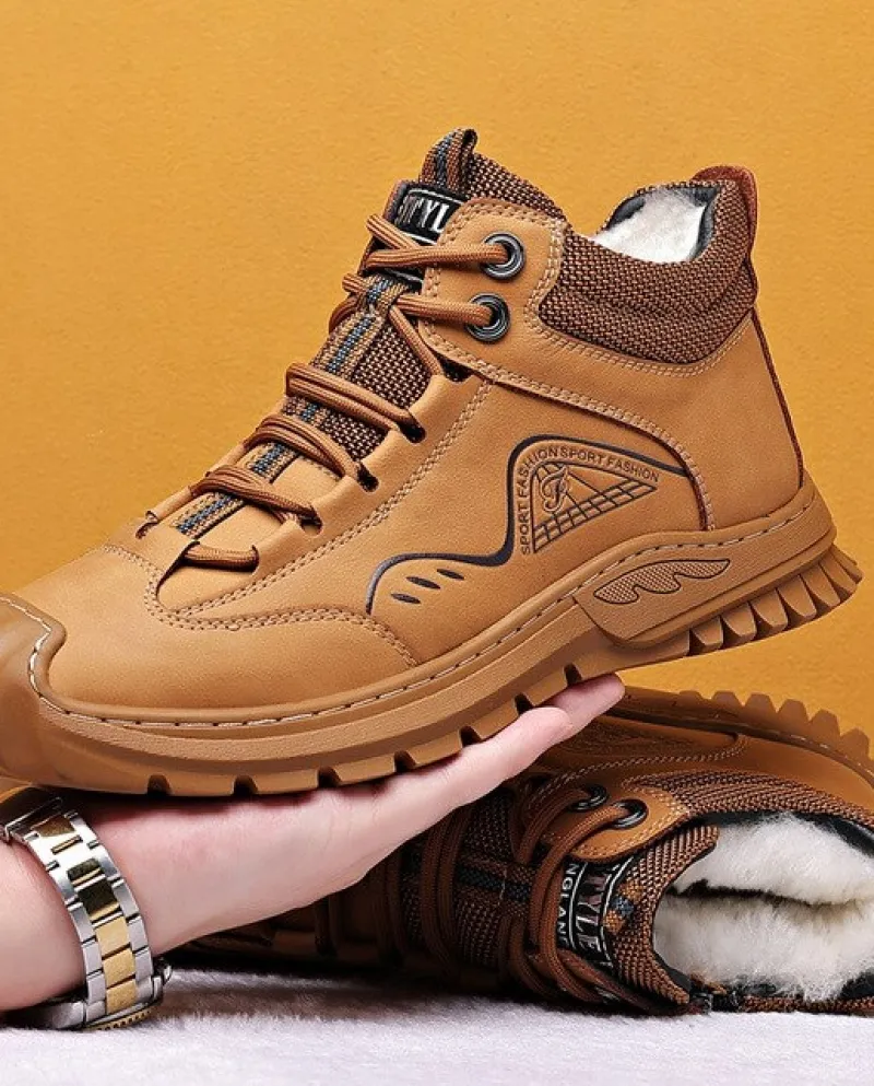 Stivaletti da uomo indistruttibili Stivale militare Inverno Tenere al caldo Stivali da neve Scarpa da trekking in vera pelle di
