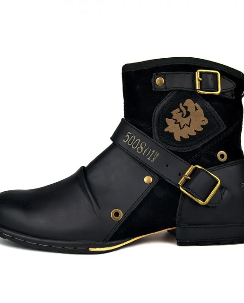 Stivaletti da uomo Stivali da moto da cowboy con cerniera retrò Tacco grosso Punta tonda Stivali western taglie forti Chaussure