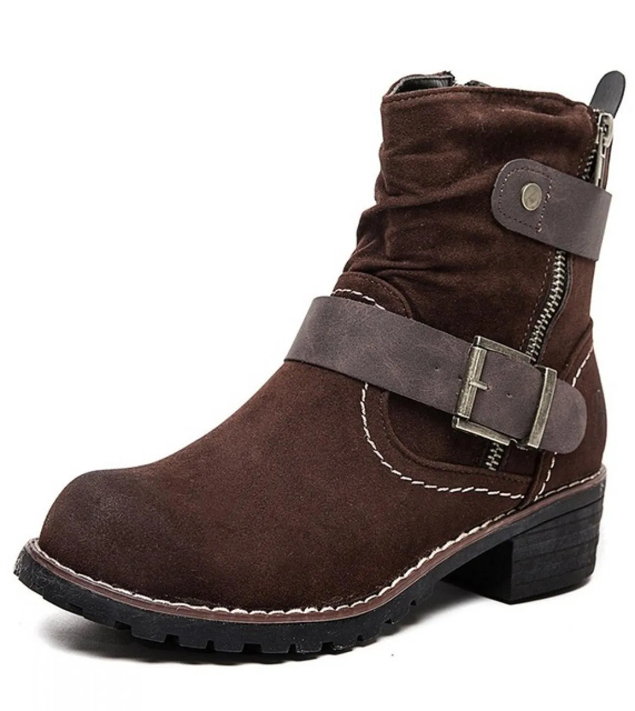 Stivaletti invernali per scarpe da donna 2022 Stivali da donna con cerniera laterale con punta tonda Stivali corti casual marron