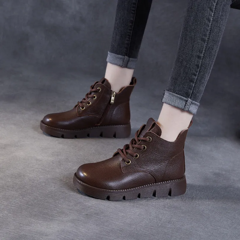 Stivaletti piatti morbidi in pelle vintage da donna