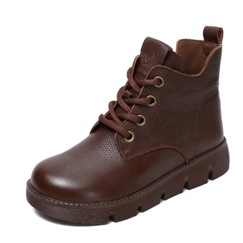 Stivaletti piatti morbidi in pelle vintage da donna