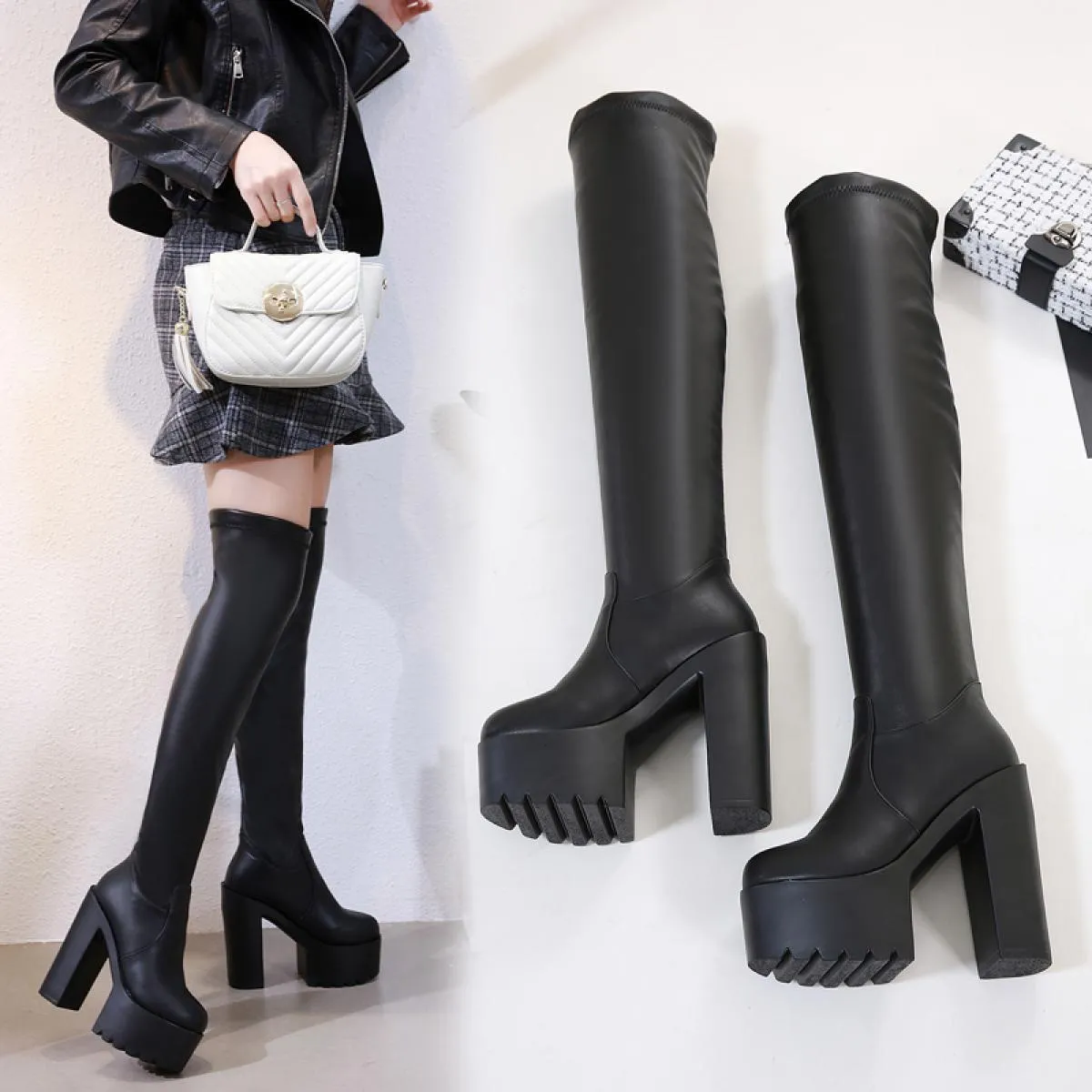Stivali alti con tacco Stivali lunghi Stivali da donna Stivali da donna con tacco alto 15 cm lunghi
