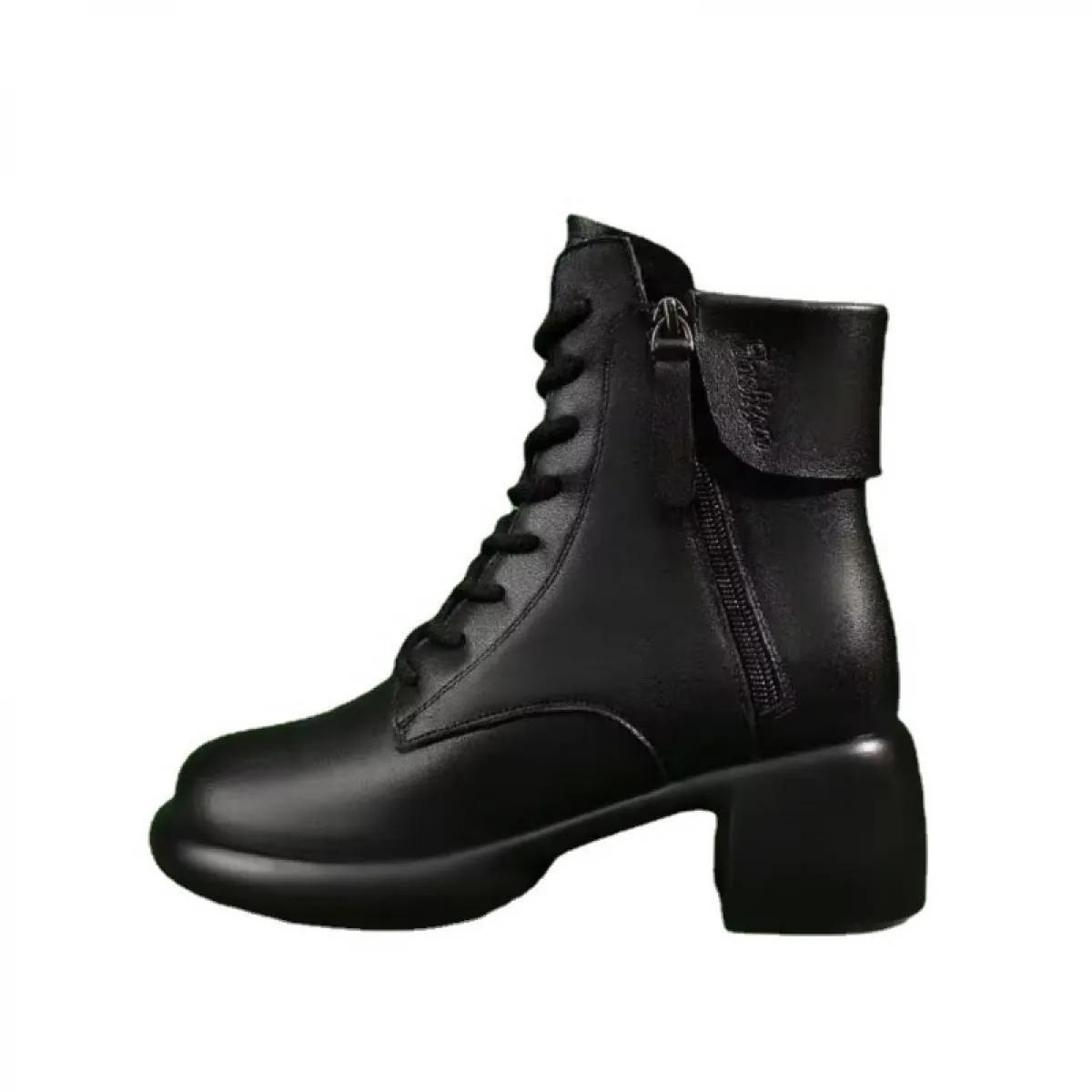 Stivali da donna Nuovo 2024 Retro Stivali con cerniera laterale Scarpe da donna Colore solido Stivaletti con tacco spesso Scarpe