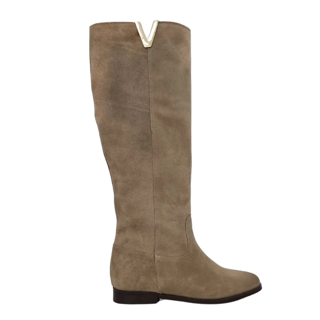 Stivali sotto al ginocchio camoscio beige V dorata F/W