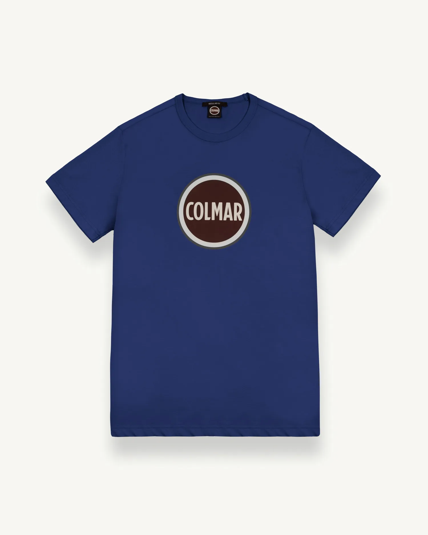 T-shirt blu royal mezza manica con logo bollo stampato sul petto