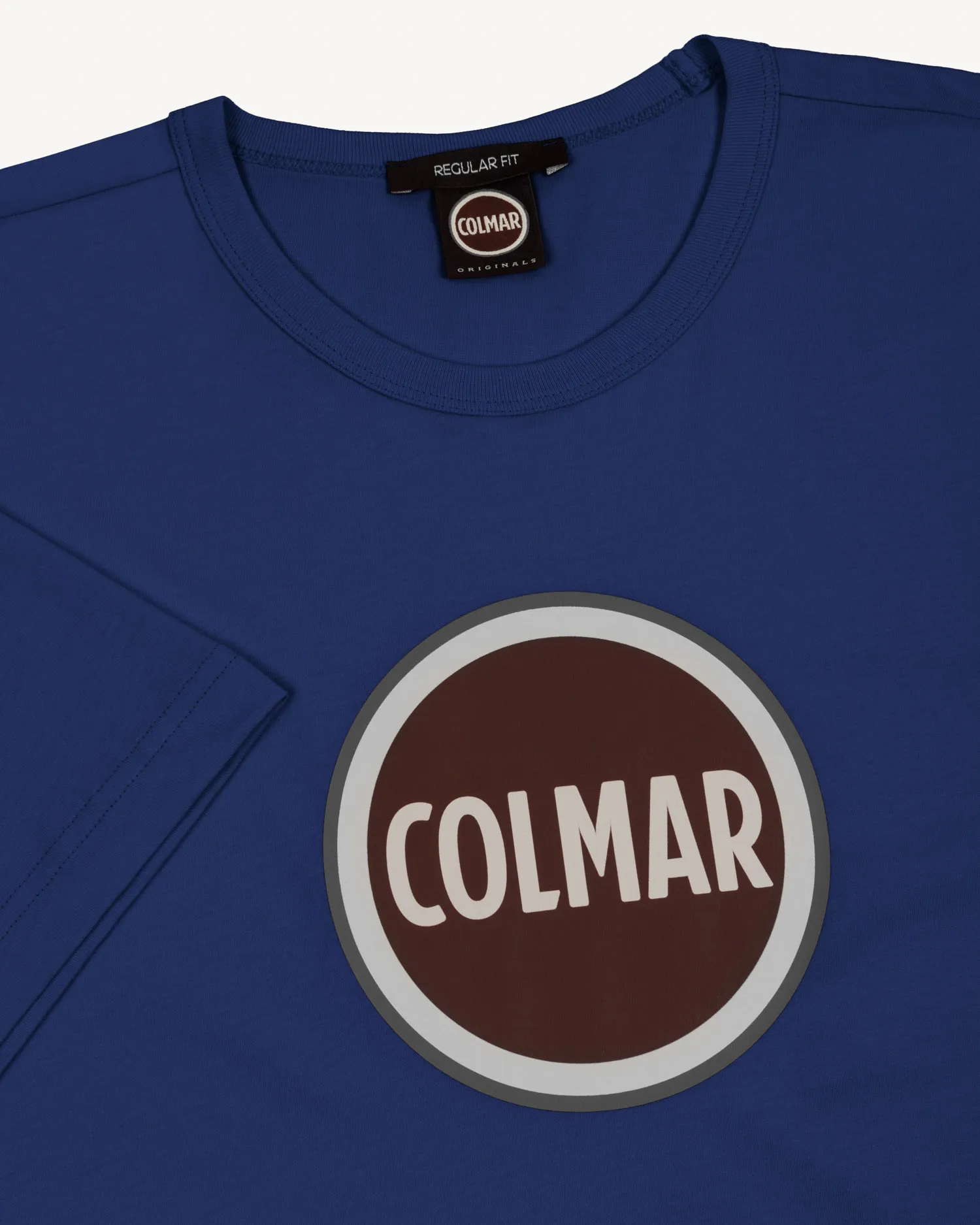 T-shirt blu royal mezza manica con logo bollo stampato sul petto