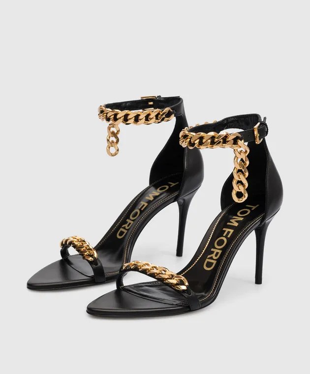 Tom Ford Sandali in pelle nera con catena W3080TLCL002