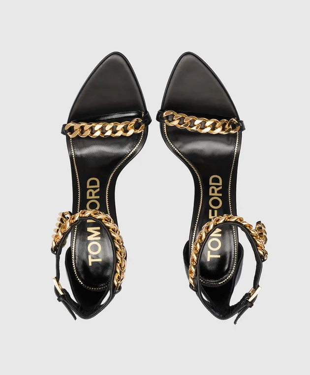 Tom Ford Sandali in pelle nera con catena W3080TLCL002