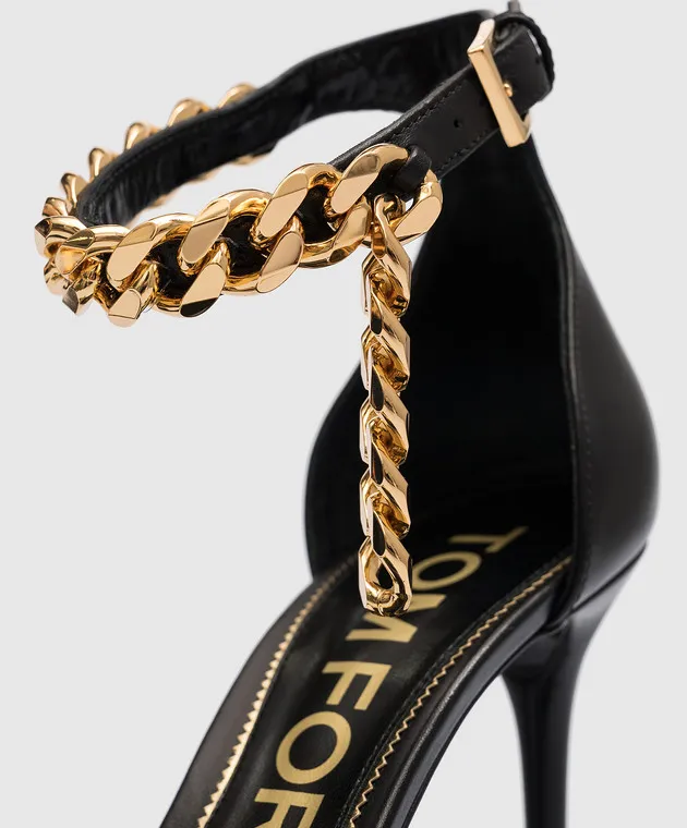 Tom Ford Sandali in pelle nera con catena W3080TLCL002