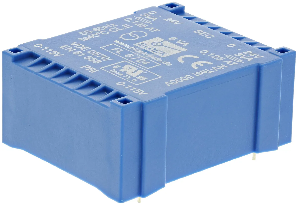 Trasformatore per PCB Block, 6VA, primario 115V ac, 230V ac, secondario 24V ca, 2 uscite