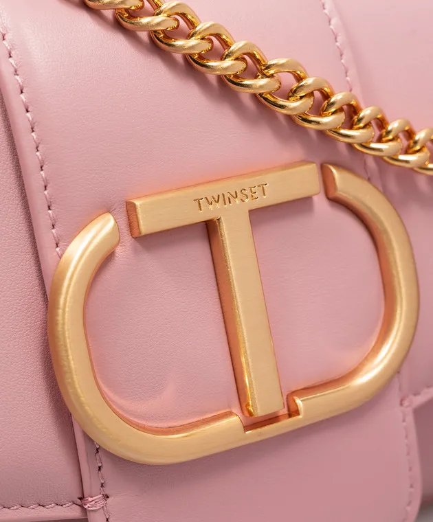 Twinset Borsa baguette Amie in pelle rosa con logo Oval T 242TB7091