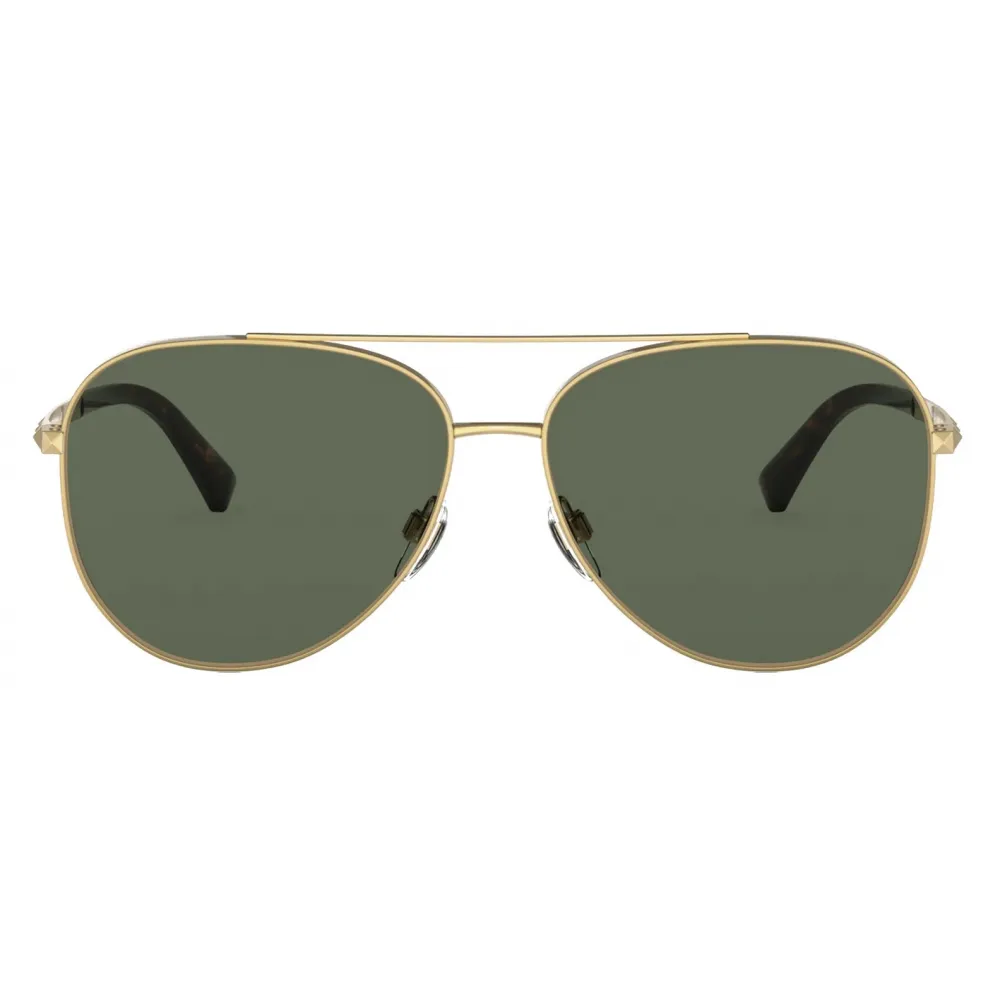 Valentino - Occhiale da Sole Pilot in Metallo Stud - Oro Verde - Valentino Eyewear