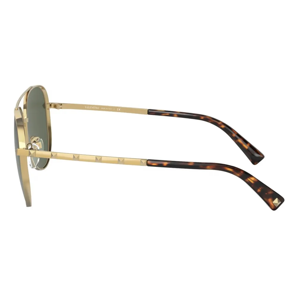 Valentino - Occhiale da Sole Pilot in Metallo Stud - Oro Verde - Valentino Eyewear