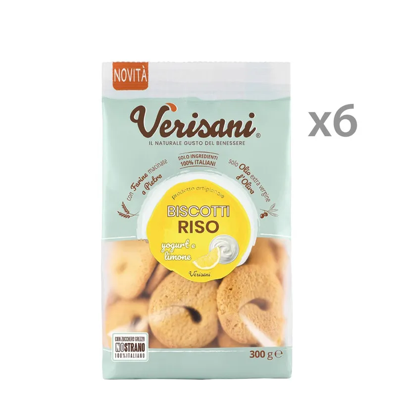 Verisani 6 confezioni - Biscotti Riso, Limone e Yogurt 300 gr