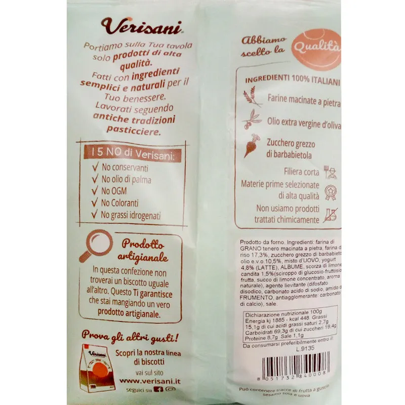 Verisani 6 confezioni - Biscotti Riso, Limone e Yogurt 300 gr